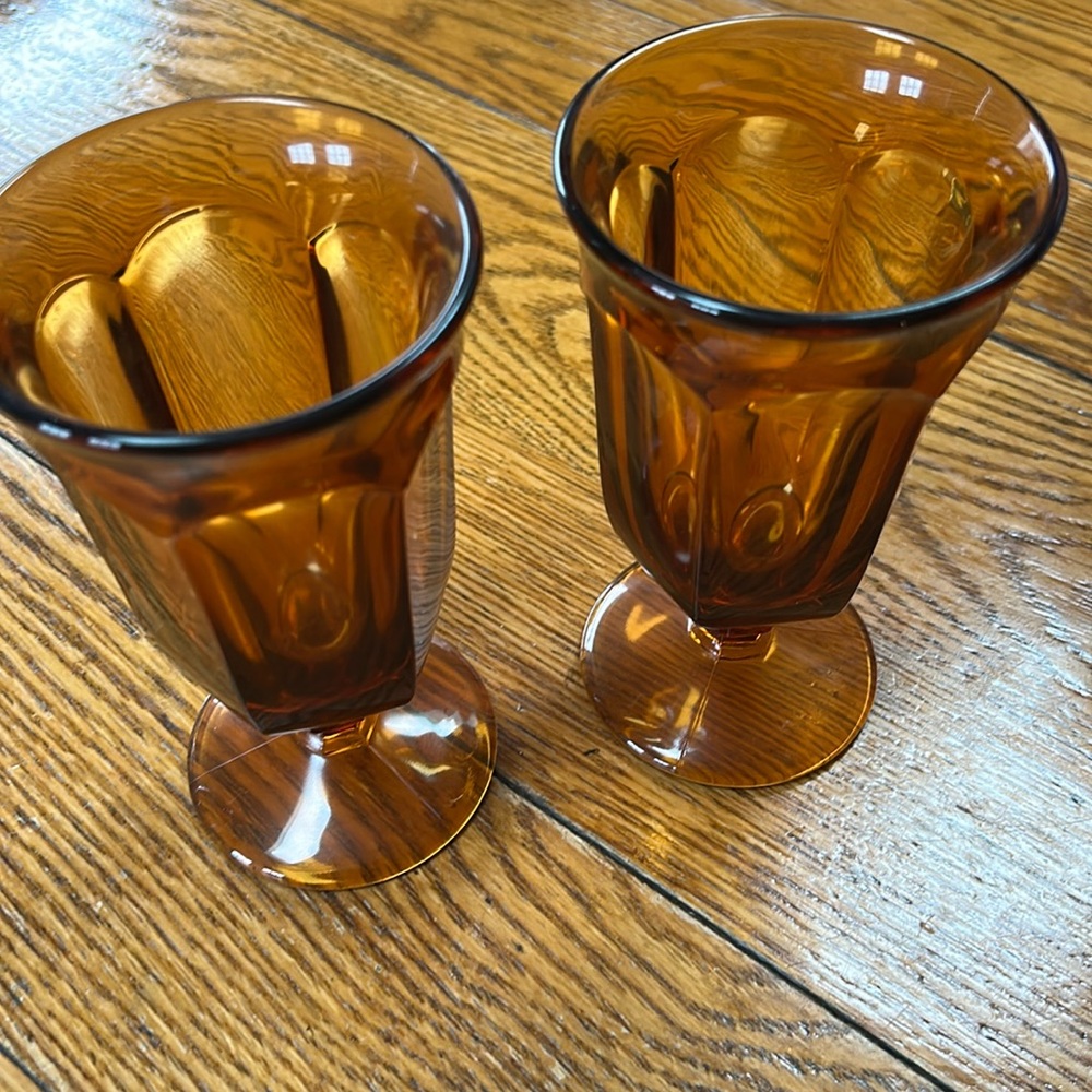 Imperial Glass Amber stemware in Old Williamsburg pattern.  Water or tea glass